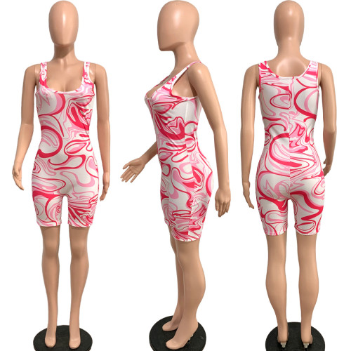 Casual printed tank top jumpsuit Wish slim fitting suspender jumpsuit