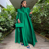 Women's high neck loose draped robe satin dress