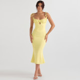 Women's Sexy Slim Slim Slim Strap Light V Rural Lotus Leaf Edge Dress