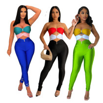 Sexy strapless color blocking hollow out jumpsuit Sexy strapless color blocking hollow out jumpsuit