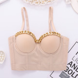 Gold chain design and a sense of niche strap vest for trendy women with exposed navel and fishbone bra, wearing a personalized top externally