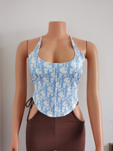 Solid Multi Element Fashion Sign Letter Belly Pocket Small Tank Top Bra