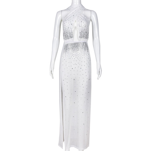 Hanging Neck Perspective Sexy Slim Fit Split Hollow Out Dress