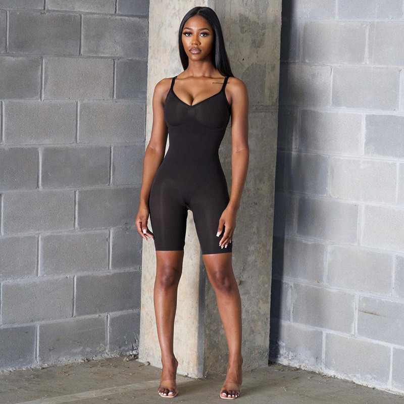 Women's solid color sexy backless short sports jumpsuit