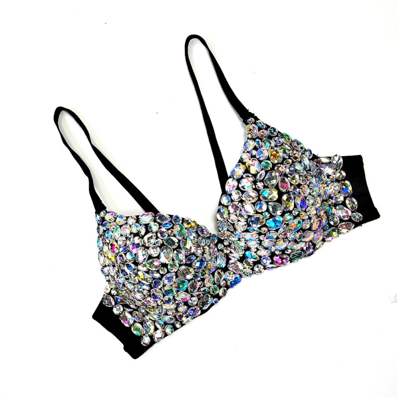 Sexy Diamond Bead Wrapped Chest Nightclub Spicy Girl Shaping Bra Short Large Open Back Fun Underwear for External Wear