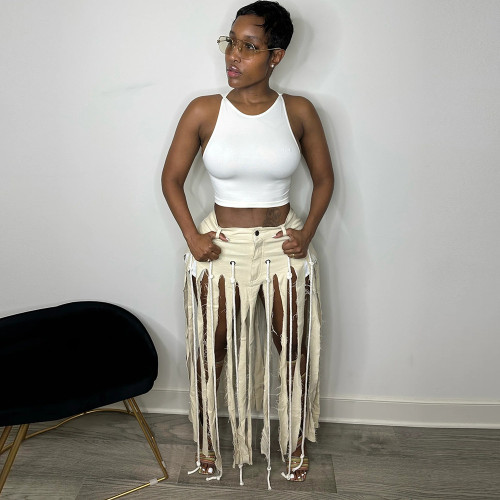 Fashionable and personalized cut-out spicy girl tassel skirt