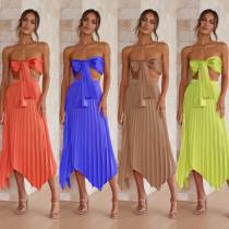 Sexy and versatile pleated skirt set, casual vacation lace up two-piece set