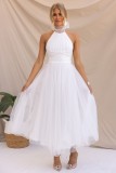 Hanging Neck Mesh High Neck Dress Multi Color Dress