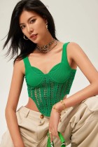 Sexy Elastic Slim Fit Hollow Hook Flower Knitted Tank Top Women's Solid Backless Strap H11-23009U