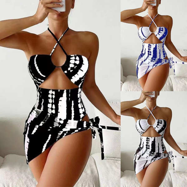 Multicolor One Piece Two Piece Swimwear Printed Hanging Neck Swimwear