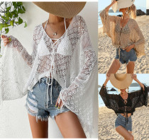 Women's Solid Color Sexy Knitted Hollow Beach Bikini Swimwear Cover Up Sun Protection Clothing
