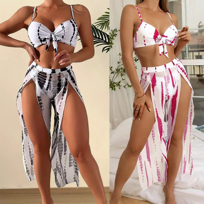 Split bikini swimsuit pants three piece set