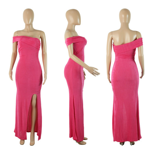 Temperament Irregular Off Shoulder Pleated Split Evening Dress Dress