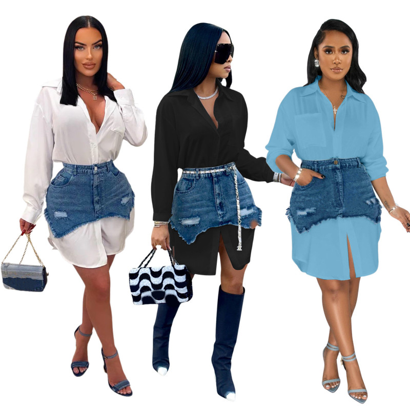 Fashion and personalized denim combination dress and shirt two-piece set