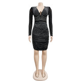 Women's solid color mesh hot diamond temperament short skirt dress