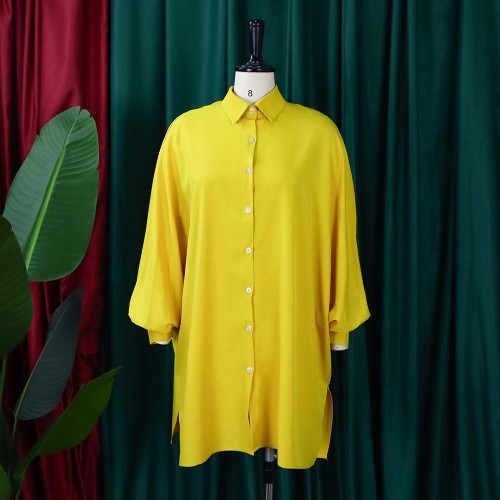 Loose Waist Style Polo Collar Solid Large Shirt Dress Dress