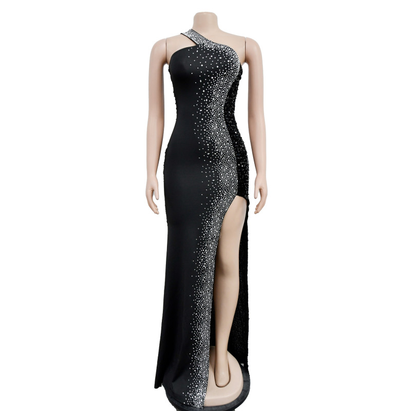 Fashion Women's Solid Color Hot Diamond Sequins Sleeveless Long Dress Dress