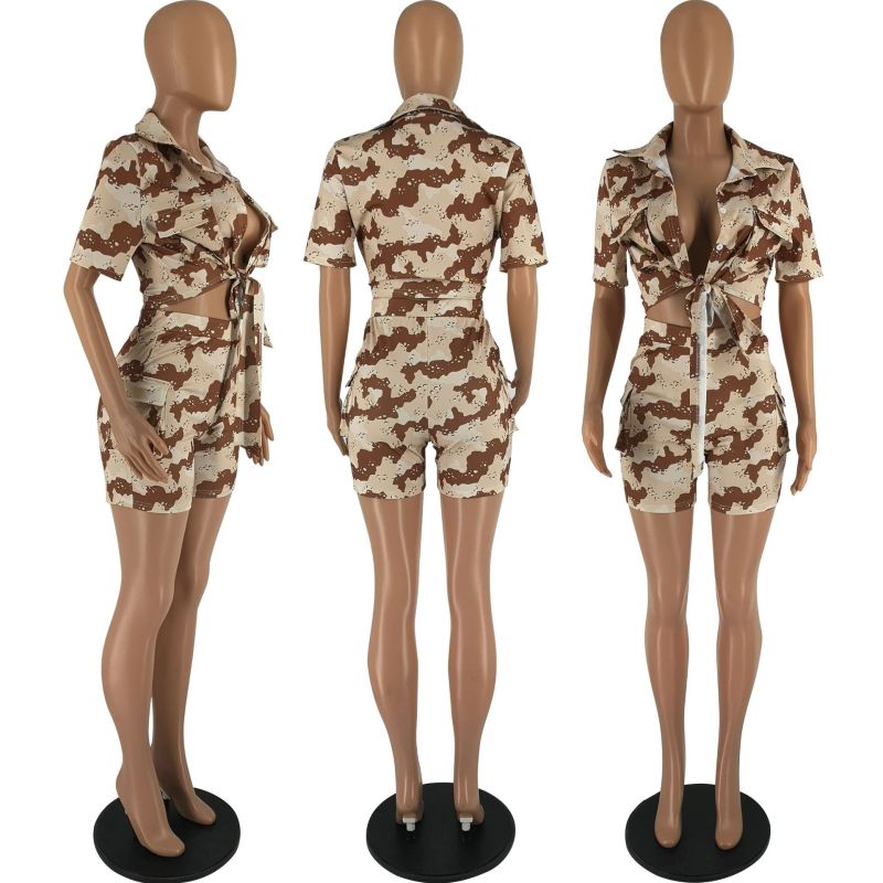 Camouflage shirt short sleeved shorts two-piece set
