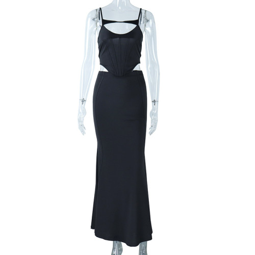 Sexy suspender with solid color top, small vest, buttocks wrapped skirt, two-piece set