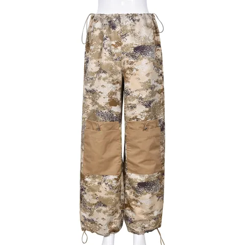 Camo Contrast Elastic Waist Street Fashion Casual Pants