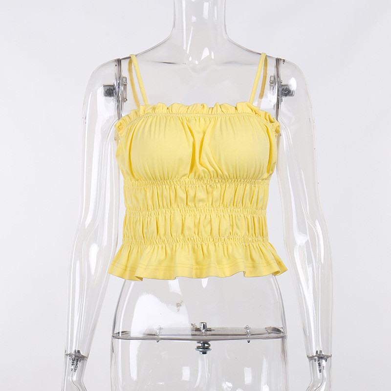 Slim fitting short open back top with drawstring pleats and versatile tank top
