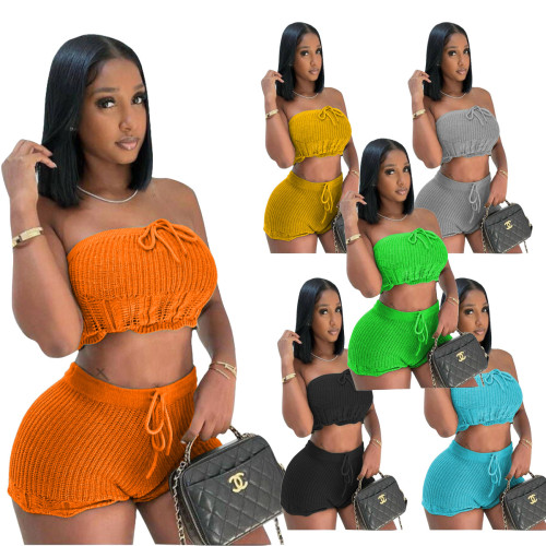 Women's casual knitted bra shorts two-piece set