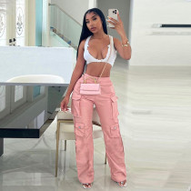 Fashionable workwear PU faux leather sexy high waist street pat straight tube casual pants