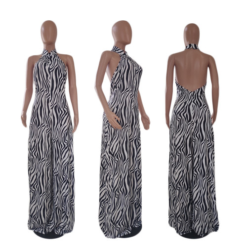 Oversized wide leg jumpsuit striped printed jumpsuit
