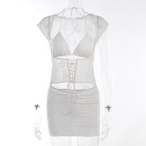 Strap Sexy Chest Show Top Lace Waist Wrap Hip Short Dress Spicy Girl Set