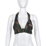 Chest wrap camouflage navel exposed wash spicy girl sexy top