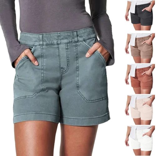 Fashionable and minimalist pocket with high stretch twill casual shorts for lifting buttocks