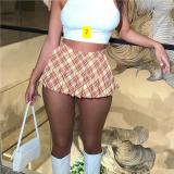 Printed sexy mini pleated short skirt