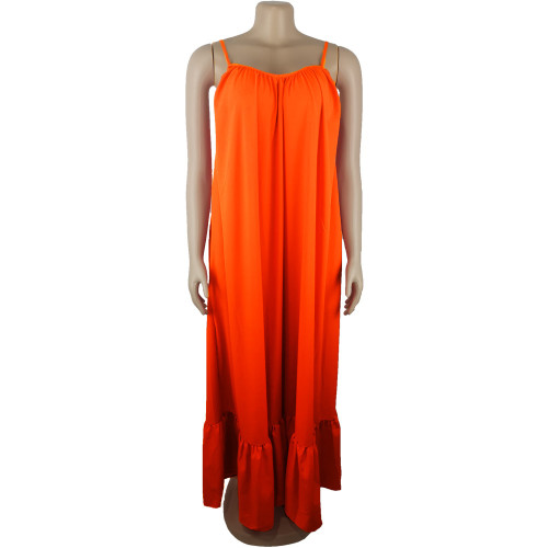 Sexy Strap Sleeveless Solid Color Long Swing Dress