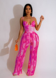 Women's suit printed tassel lace suspender jumpsuit two-piece set with micro flares AL247