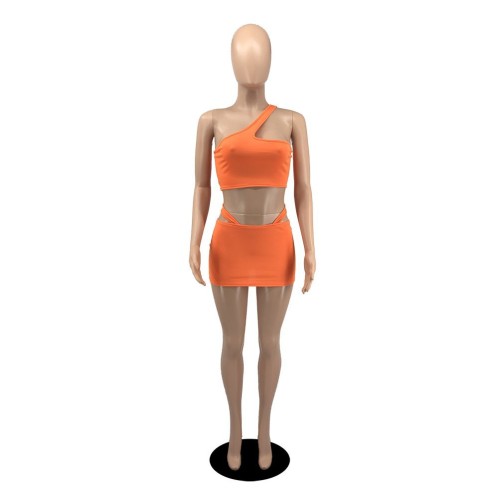Sexy Hollow out Solid Color Skirt Set
