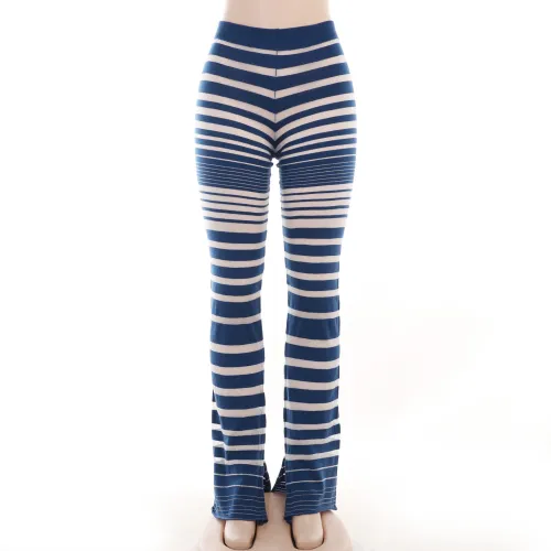 High waisted striped mesh sexy perspective straight fitting fashion versatile spicy girl micro flared pants