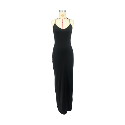 Invisible transparent strap solid color long dress