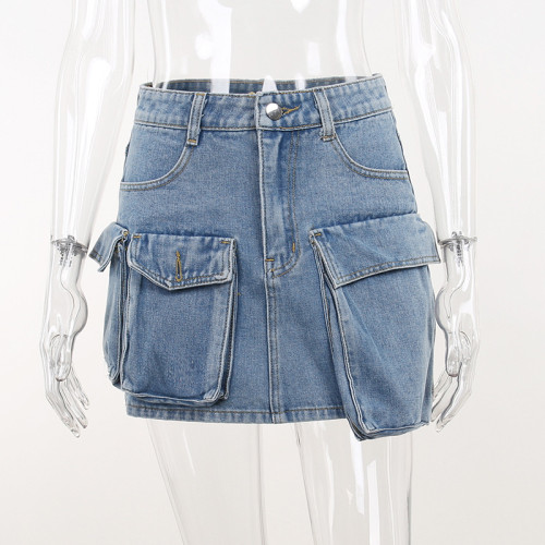 Slim fitting three-dimensional pocket short skirt for women