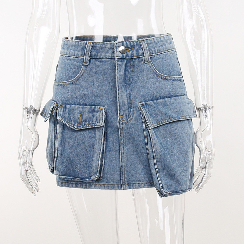 Slim fitting three-dimensional pocket short skirt for women