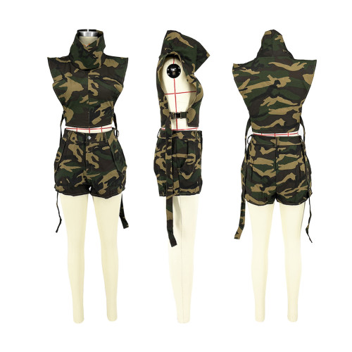 Camo Thick Cotton Pocket Shorts Set
