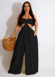 Solid sexy wide truffle back jumpsuit
