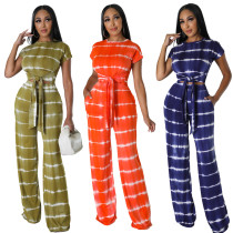 Fashion casual printed set with wide leg pants and two piece pants set Fashion casual printed set with wide leg pants and two piece pants set