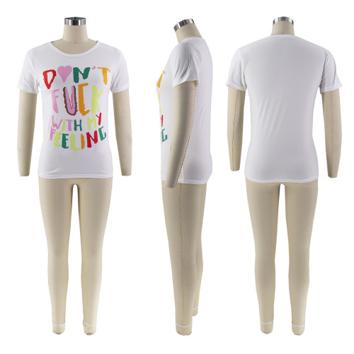 Round neck casual minimalist letter print niche design short sleeved T-shirt