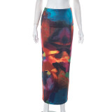 Leisure Colored Print Open Umbilical Slim Fit Wrap Hip Length Half length Skirt