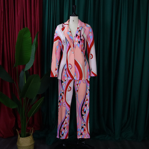 Fashion casual printed long sleeved jacket suit pants set D197
