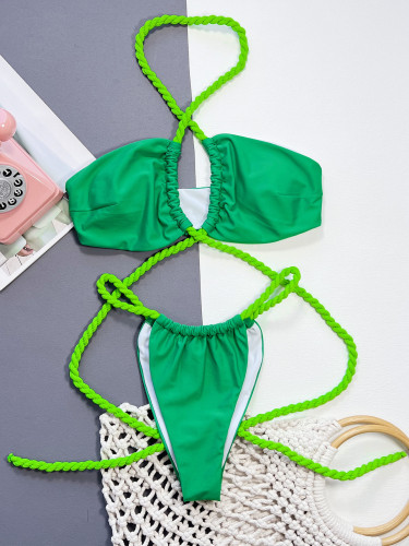Split Women's Swimwear Solid Color Strap Sexy Bikini