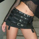 Punk style design with belt stitching and heavy work A-line short skirt