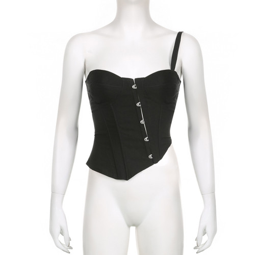 Solid color fishbone waist fitting and shaping strap with irregular solid color chest wrap strap