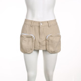 Fashion Pocket Workwear Style Solid Low Waist Denim Skirt