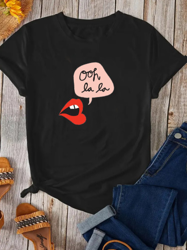 Casual style short sleeved top letter printed T-shirt